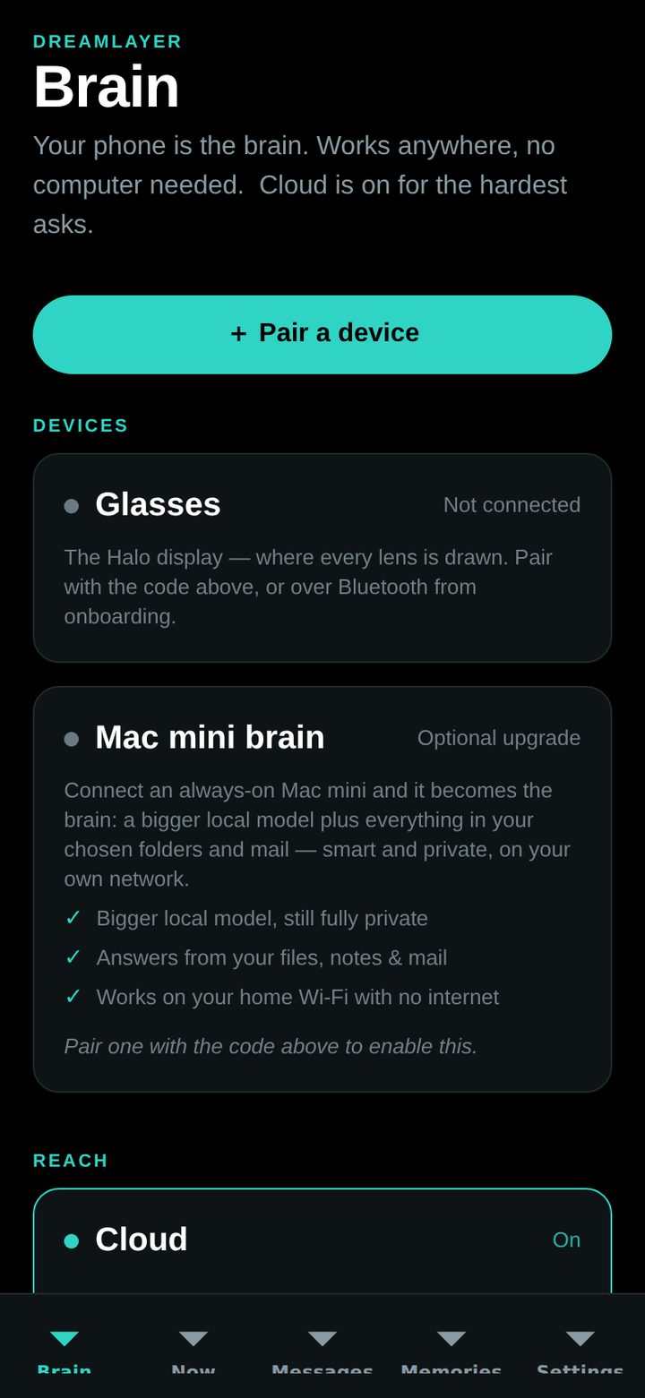 The DreamLayer iOS app, Brain tab